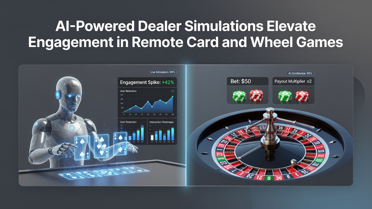 Remote roulette wheel simulation powered by AI with overlaid engagement analytics dashboard