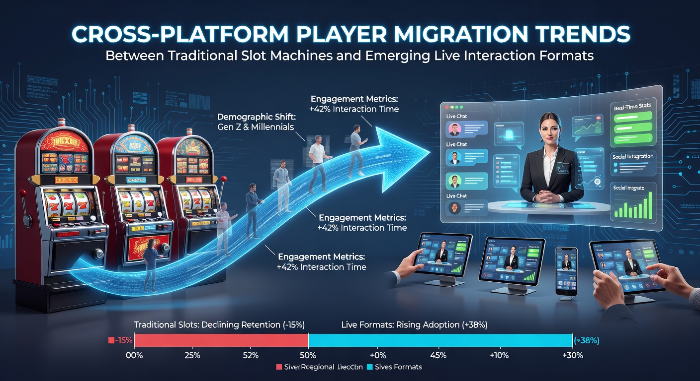 Visual representation of player migration trends showing traditional slot machines transitioning to live interactive gaming formats with charts and device icons