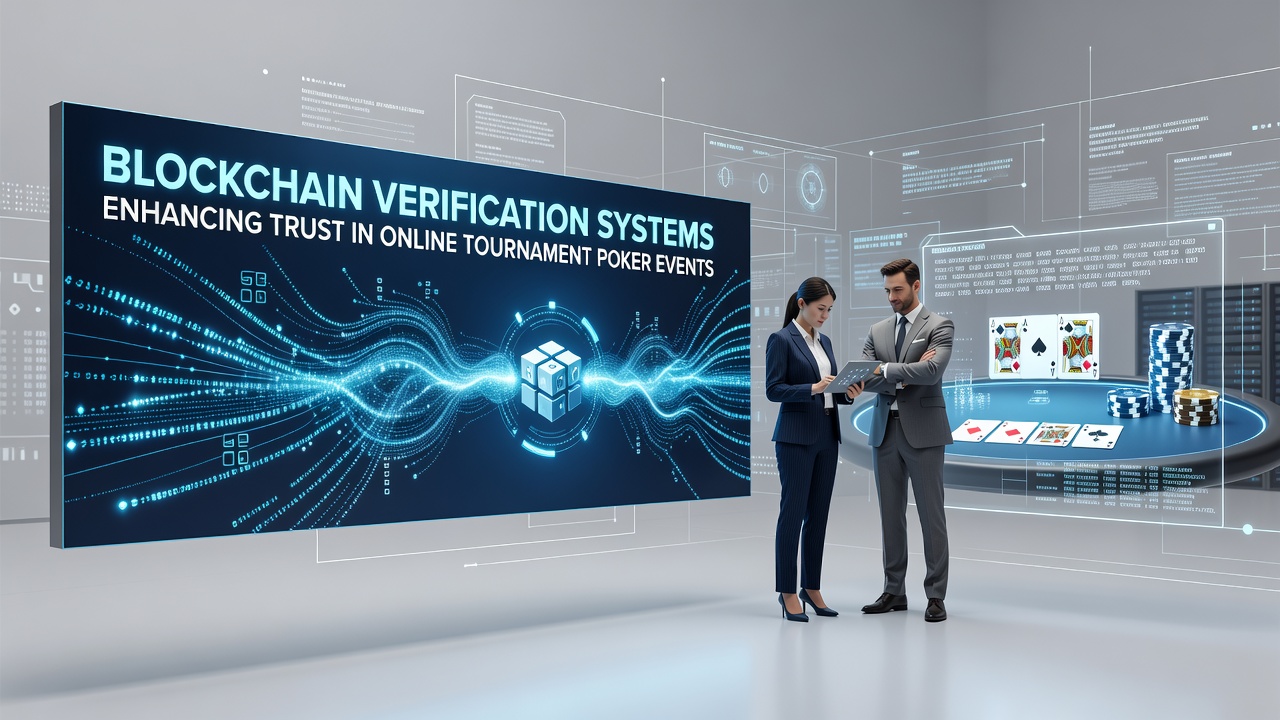 Blockchain verification interface displaying secure poker tournament data on a digital platform