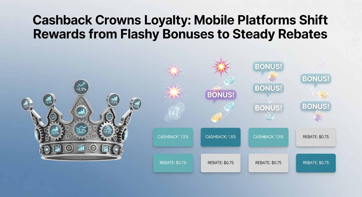 Smartphone displaying a mobile casino app with cashback reward notifications and loyalty progress bars