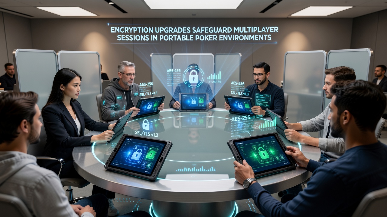 Developer dashboard displaying encryption metrics and secure session logs for portable poker applications