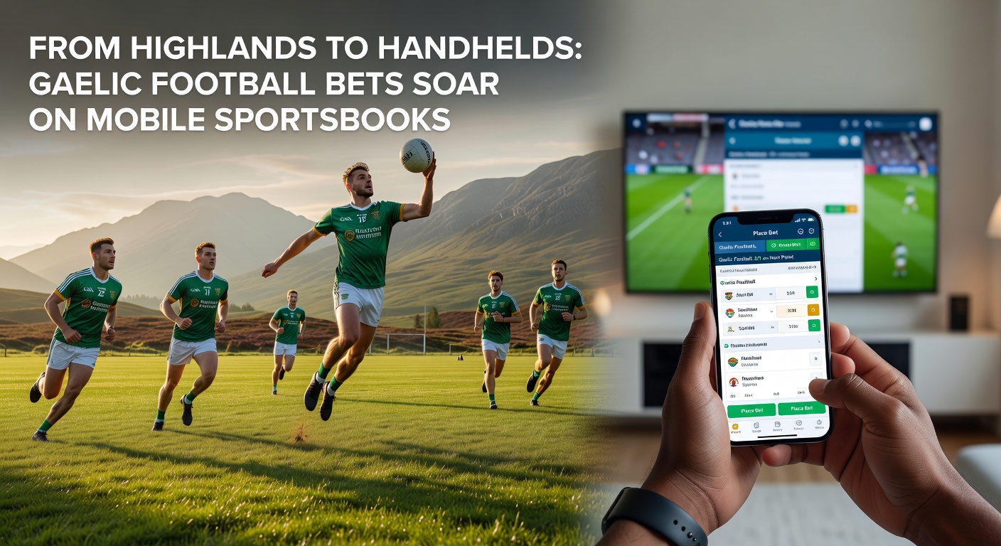 Smartphone screen showing live Gaelic football betting odds with surging wager totals on a mobile sportsbook app
