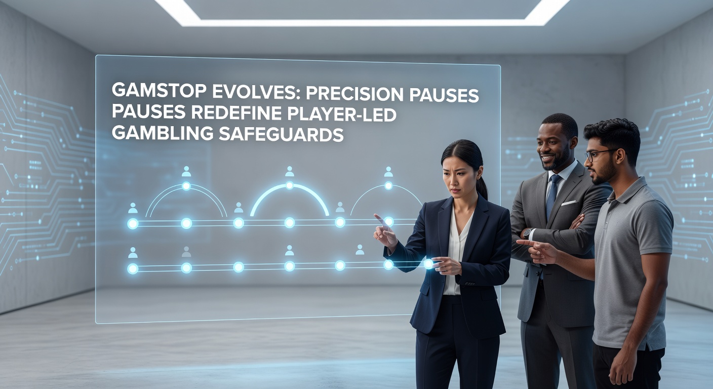 Digital interface displaying GamStop's precision pause settings with customizable timelines and triggers