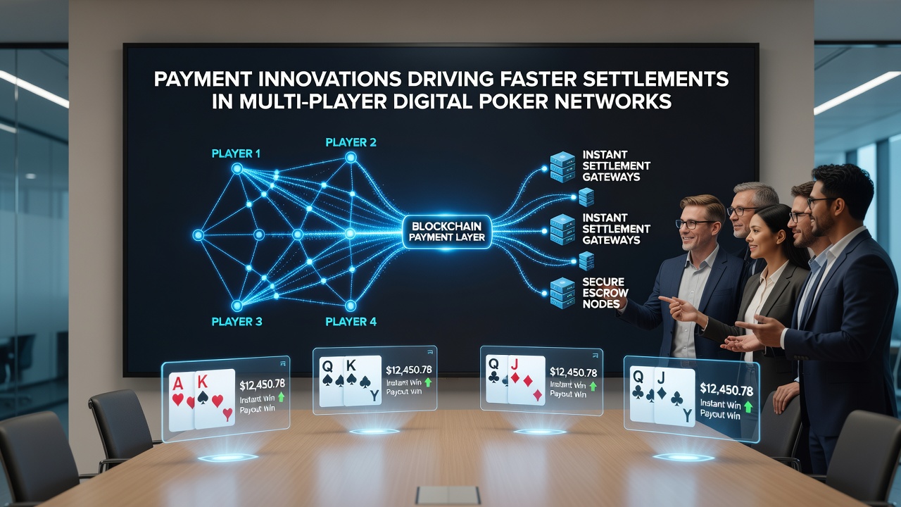 Network diagrams illustrating interconnected poker tables with rapid settlement pathways and secure transaction nodes