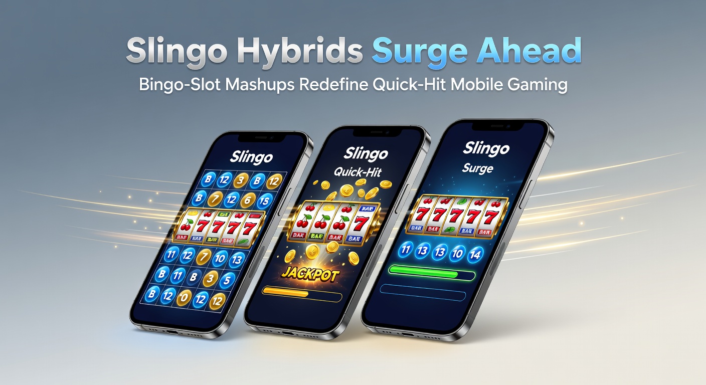Vibrant screenshot of a Slingo hybrid game on a mobile screen, showing spinning reels blended with bingo cards and glowing win lines