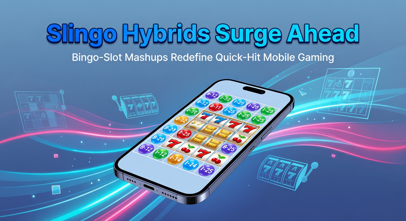 Mobile phone displaying a Slingo game interface with colorful bingo cards, animated slot reels, and exploding win animations