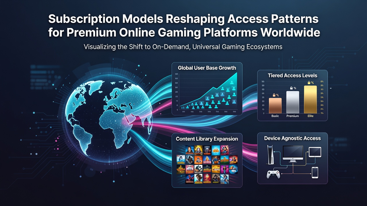 Players engaging with premium games via mobile and console subscription interfaces worldwide