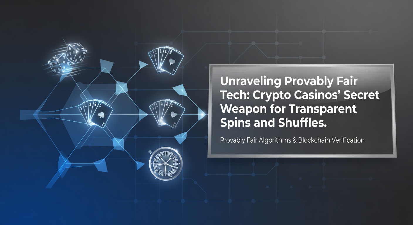 Digital illustration of cryptographic hashes and dice rolling on a blockchain network, symbolizing provably fair verification in crypto casinos